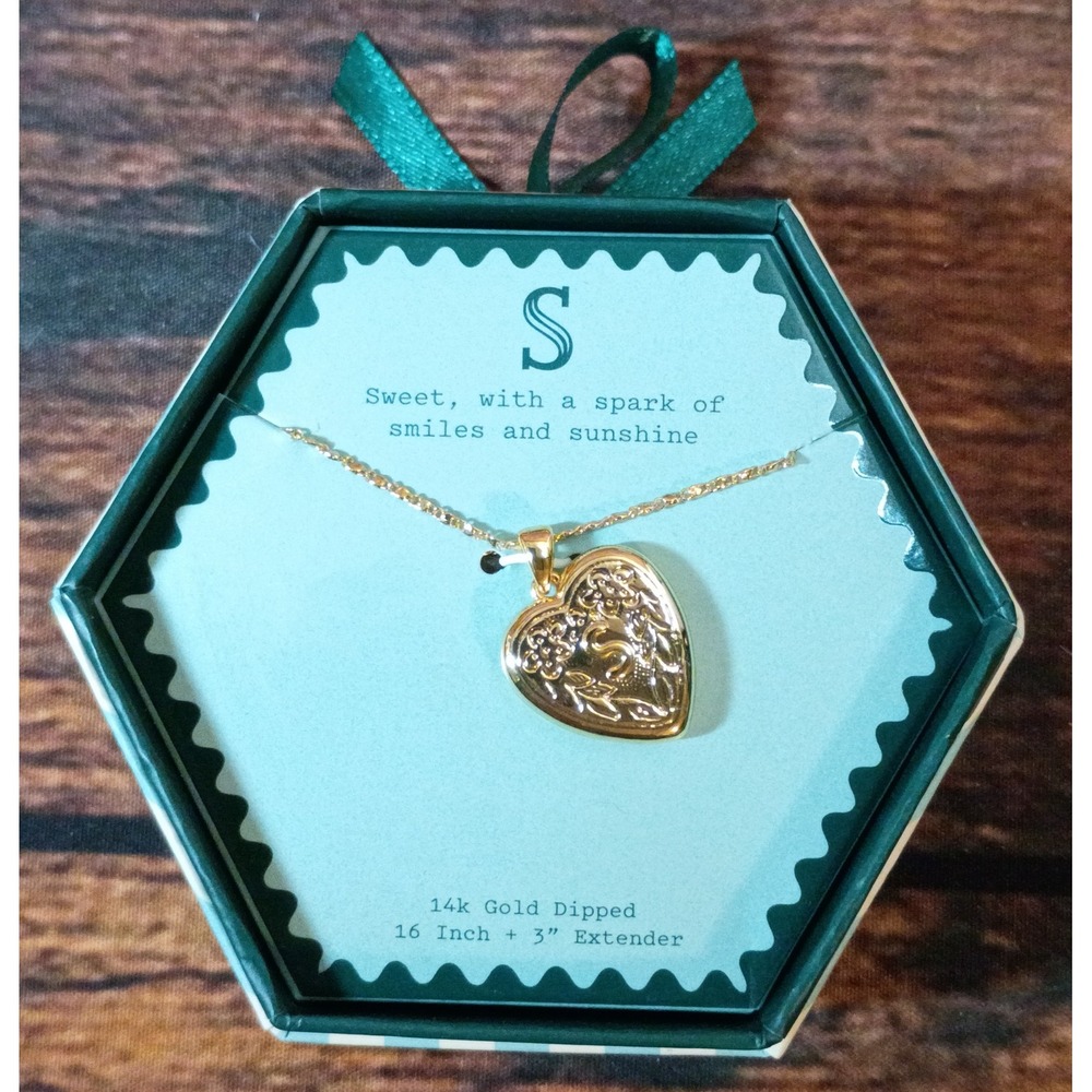 A New Day Initial S Heart Necklace 14k Gold Dipped 16-19 Inch Adjustable Boxed‎